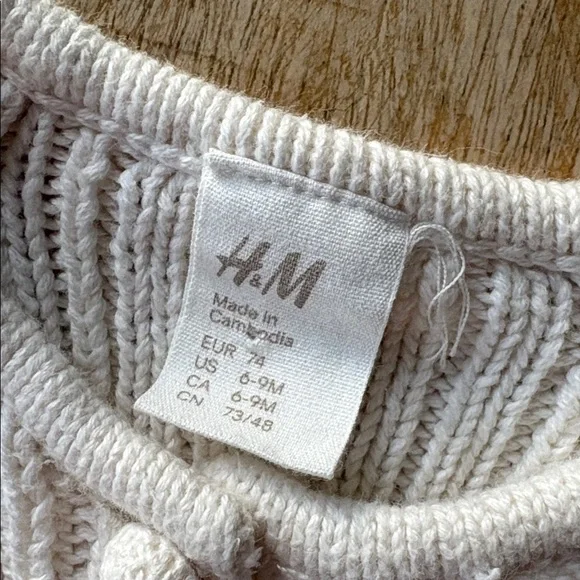 H&M Ivory Cable Knit Baby Girl Cardigan 6-9m - Picture 2 of 7